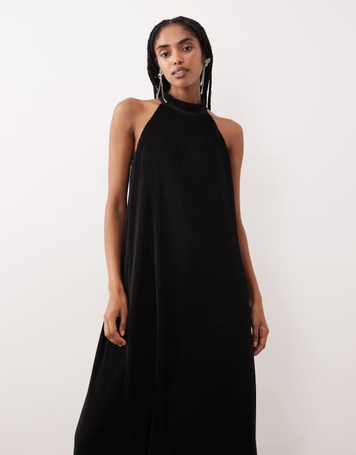 Gina Tricot - Vestito lungo svasato nero allacciato al collo, 2 di 4