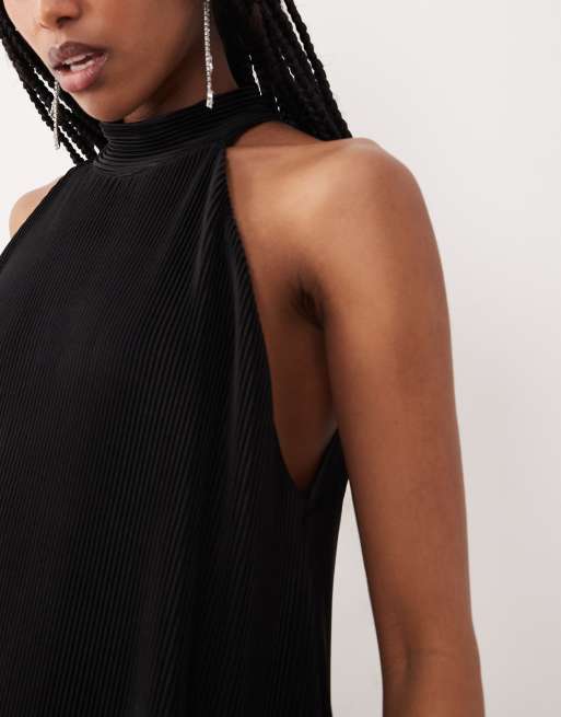 Gina Tricot - Vestito lungo svasato nero allacciato al collo, 3 di 4