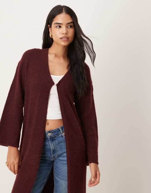 Gina Tricot – Vinröd, stickad kofta i alpackaull och lång modell, 2 av 4