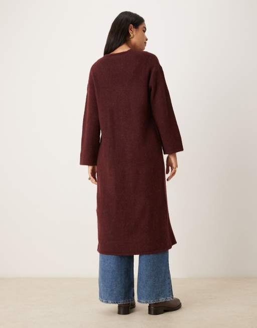 Gina Tricot – Vinröd, stickad kofta i alpackaull och lång modell, 3 av 4