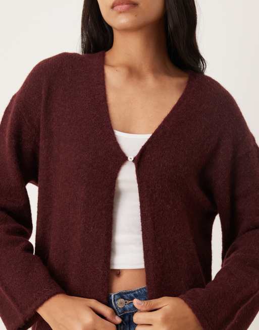 Gina Tricot – Vinröd, stickad kofta i alpackaull och lång modell, 4 av 4