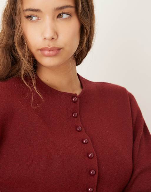 Gina Tricot – Vinröd, tätstickad och formad kofta, 3 av 4