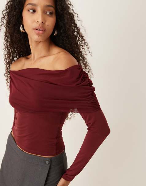 Gina Tricot – Vinröd topp med bara axlar i mesh - view 1