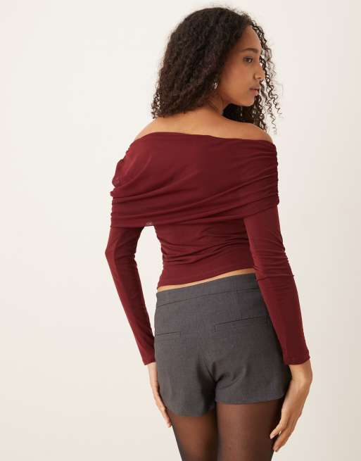Gina Tricot – Vinröd topp med bara axlar i mesh, 4 av 4