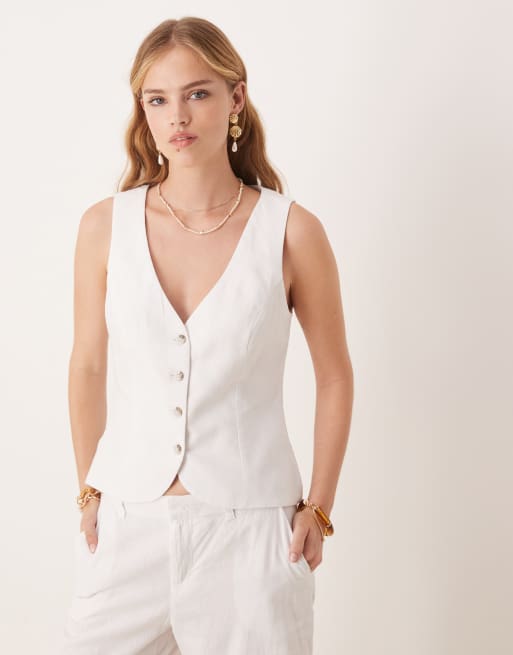 Gina Tricot – Vit, linnerik, figursydd kostymväst i lång modell, del av set