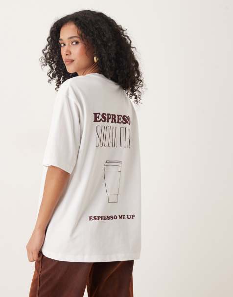 Gina Tricot – Vit t-shirt i oversize med espressotryck - view 1