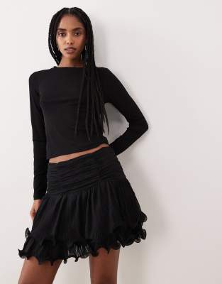 Gina Tricot Wave Edge Mini Skirt In Black