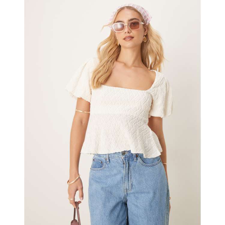 Embroidered Puff Sleeve Floral Top- White – Smock Candy