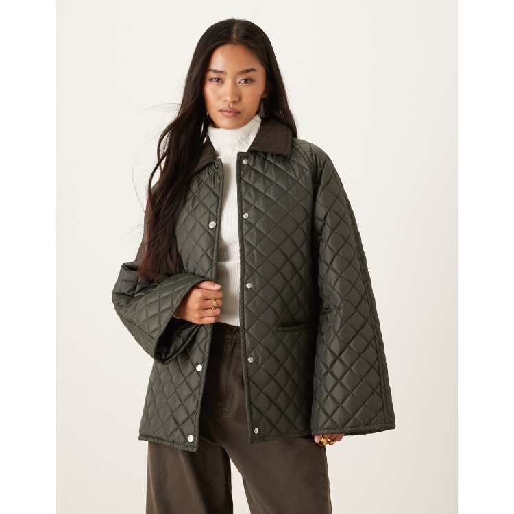 Gina Tricot waxed effect short jacket in dark khaki green with
