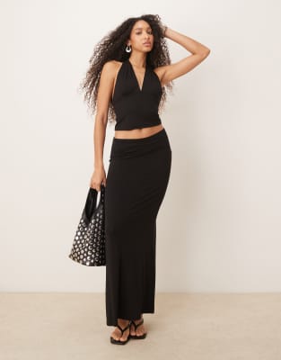 Gina Tricot - Weicher, drapierter Jersey-Maxirock in Schwarz, Kombiteil