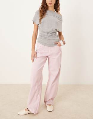 Gina Tricot - Weite Barrel-Jeans in Hellrosa-Lila