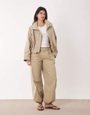 Gina Tricot wide balloon cotton rich pants in khaki beige - part of a set
