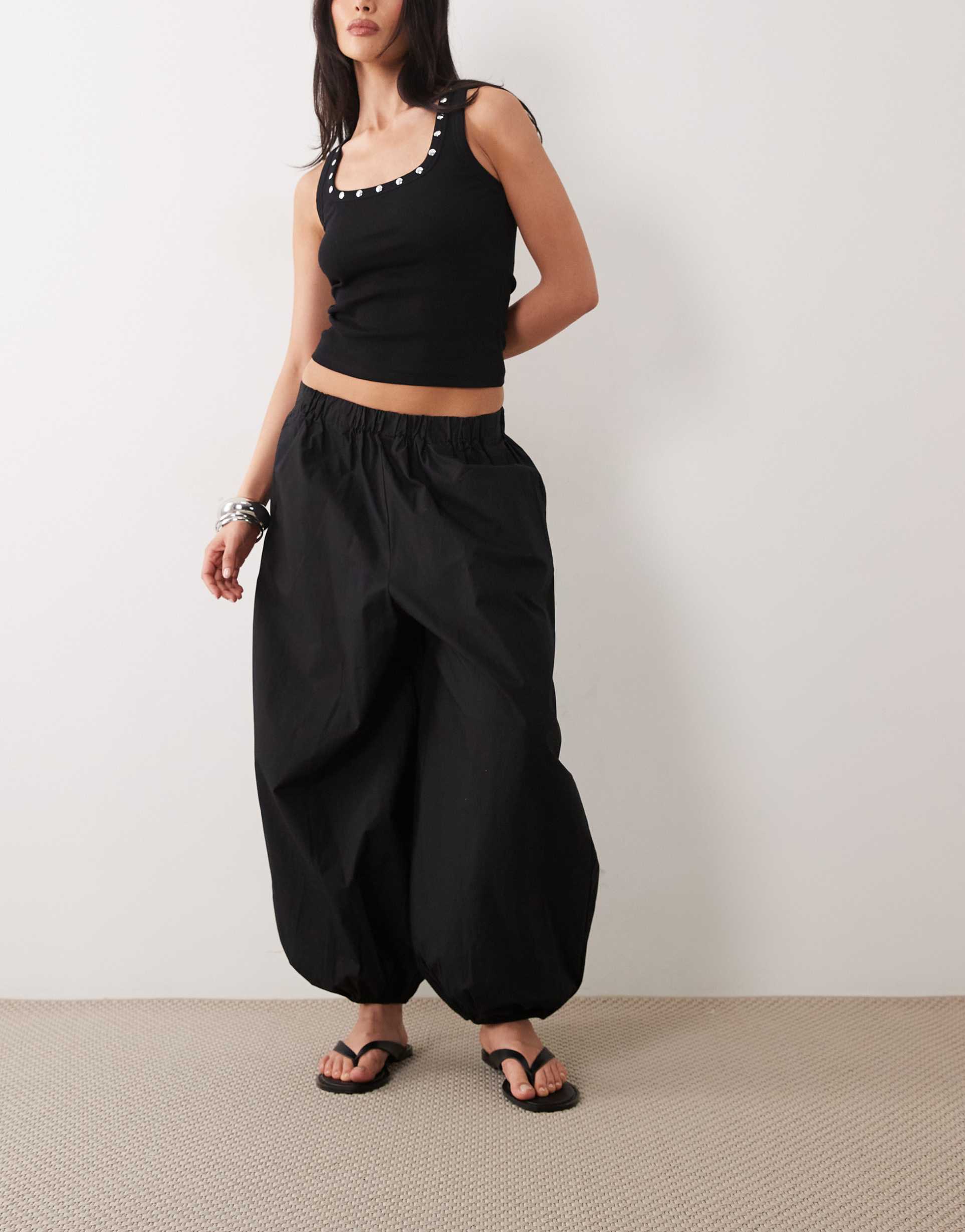 gina tricot wide balloon pants in black