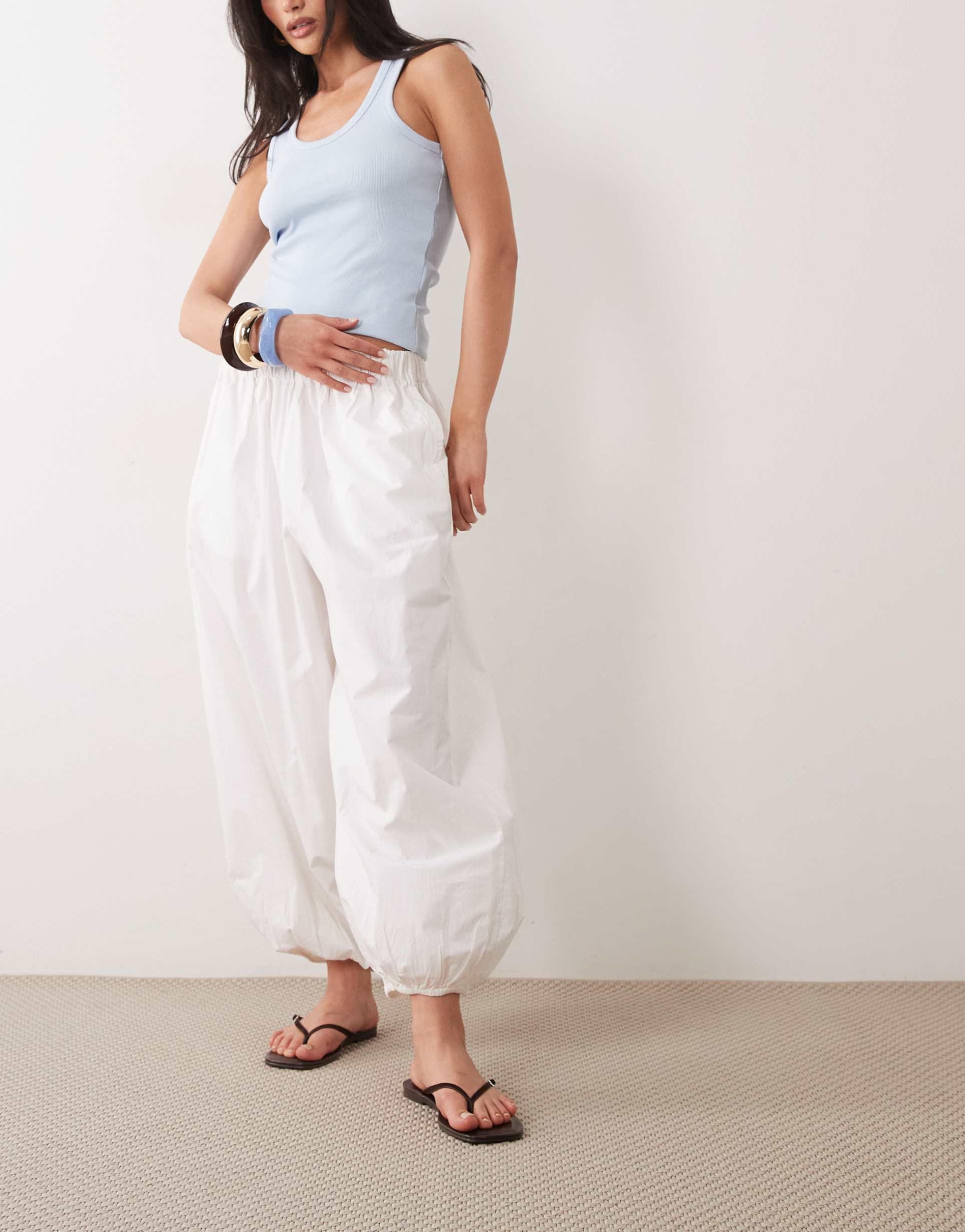 gina tricot wide balloon pants in white