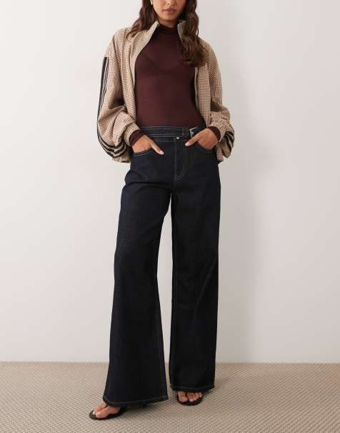 Gina Tricot wide leg buckle jeans in rinse wash mid blue - view 1