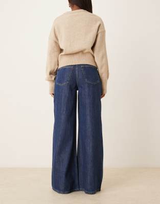 Gina Tricot Wide Leg Flared Palazzo Jeans In Blue