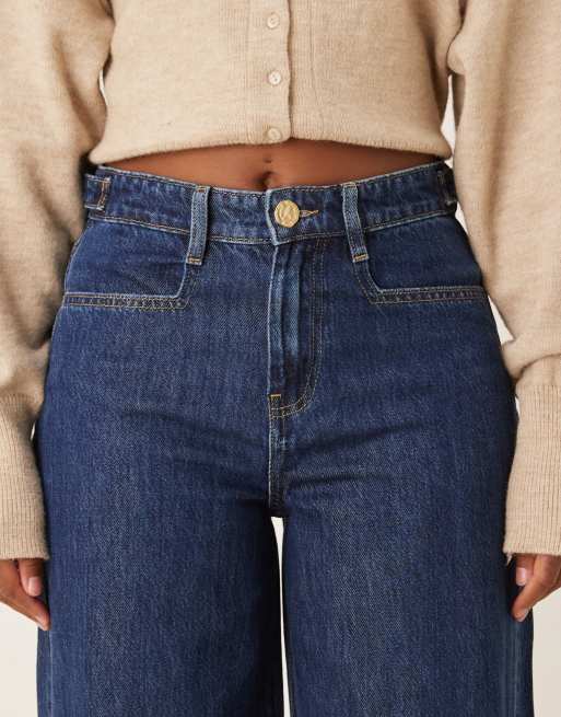 Gina Tricot wide leg flared palazzo jeans in indigo dark wash blue