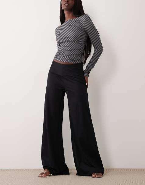 Gina Tricot wide leg jersey pants in black - view 1