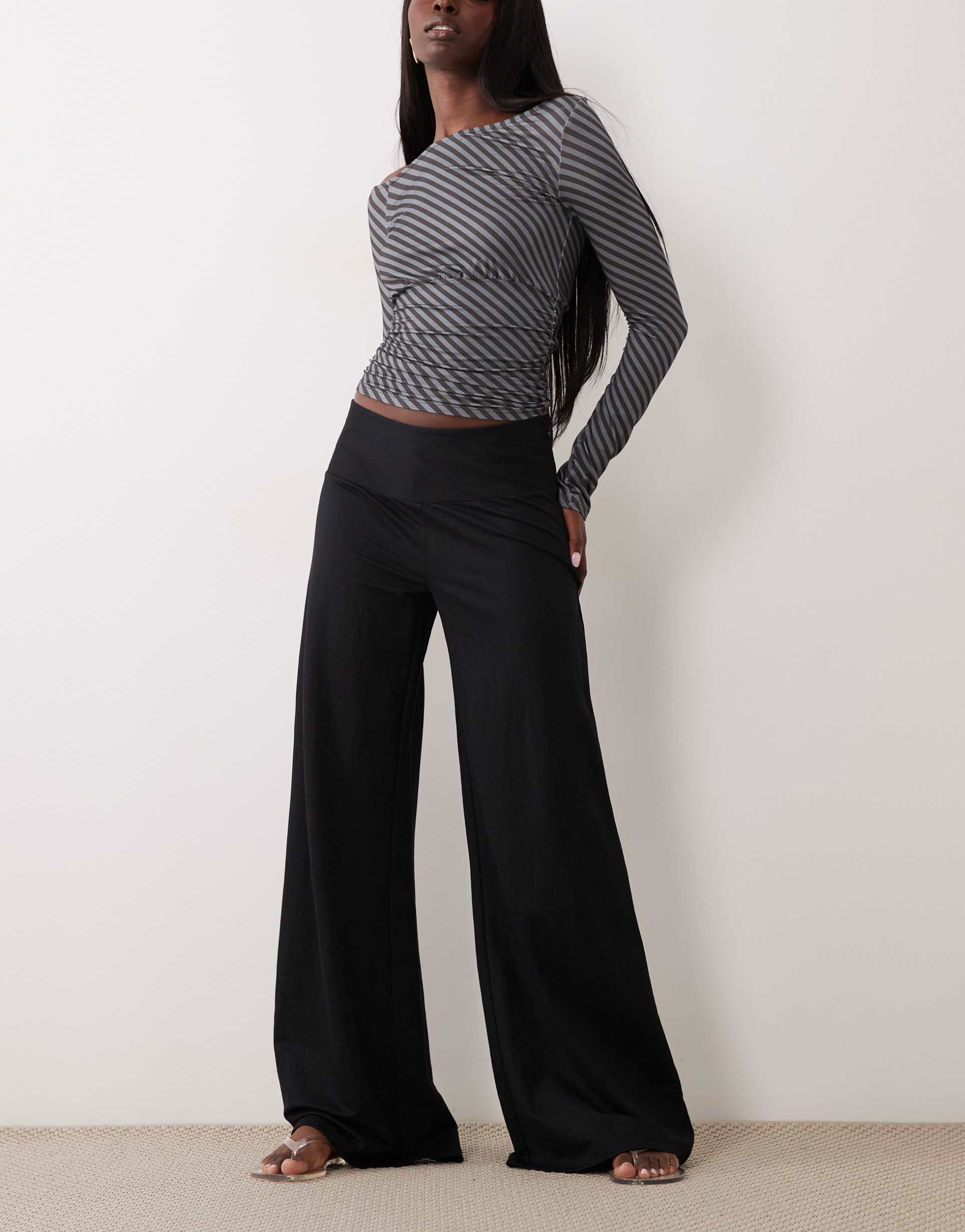 gina tricot wide leg jersey pants in black