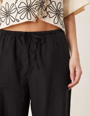 GINA TRICOT WIDE LEG LINEN BLEND PANTS WITH DRAWSTRING WAIST 