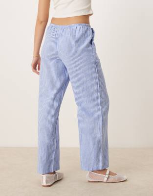 Gina Tricot Wide Leg Linen Blend Pants With Drawstring Waist In Navy