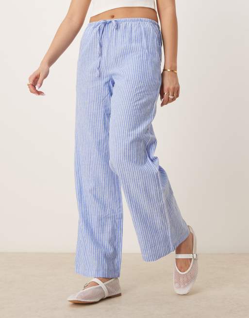Gina Tricot wide leg linen blend pants with drawstring waist in