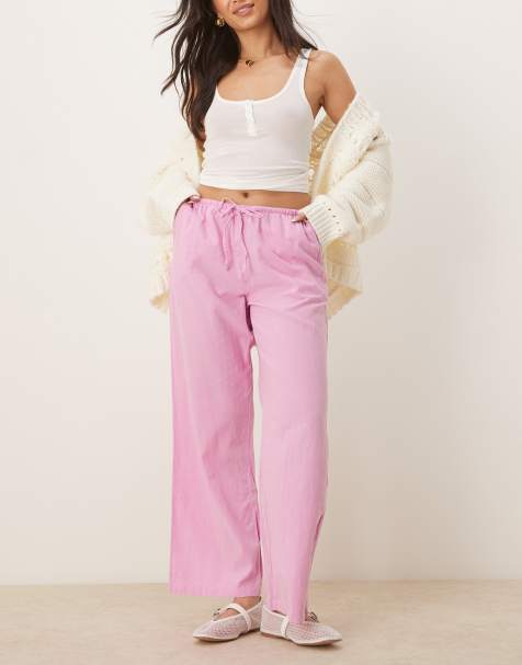 Gina Tricot wide leg linen blend pants with drawstring waist in pink - view 1