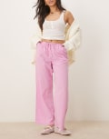 [GINA TRICOT] Gina Tricot wide leg linen blend pants with drawstring waist in pink XXL PINK
