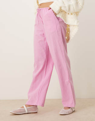 GINA TRICOT WIDE LEG LINEN BLEND PANTS WITH DRAWSTRING WAIST 