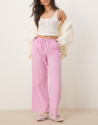 GINA TRICOT Gina Tricot wide leg linen blend trousers with drawstring waist in pink