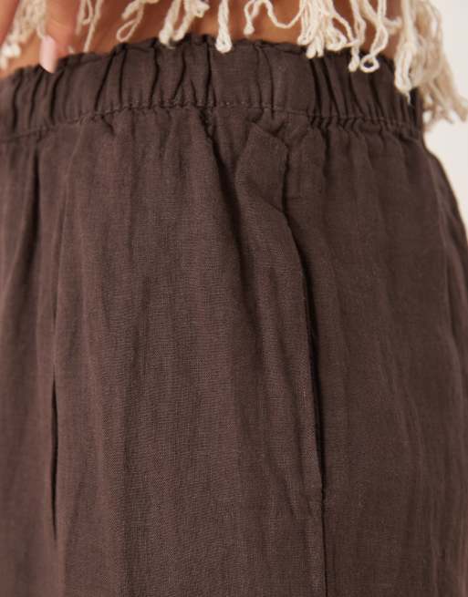 Gina Tricot wide leg linen pants in brown, 4 of 5