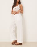 [GINA TRICOT] Gina Tricot wide leg linen pants in white 34 White