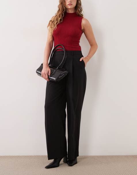 Gina Tricot wide leg pleated trouser in black - view 1