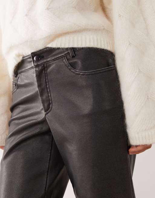 Gina Tricot wide leg PU pants in washed black, 5 of 5