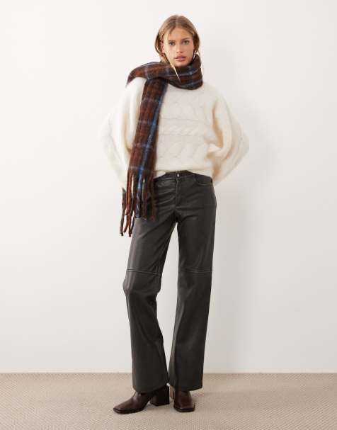 Gina Tricot wide leg PU trousers in washed black - view 1