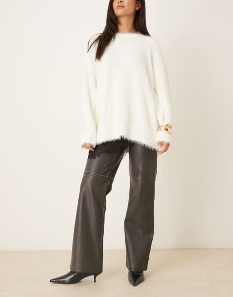 Gina Tricot wide leg PU trousers in washed black