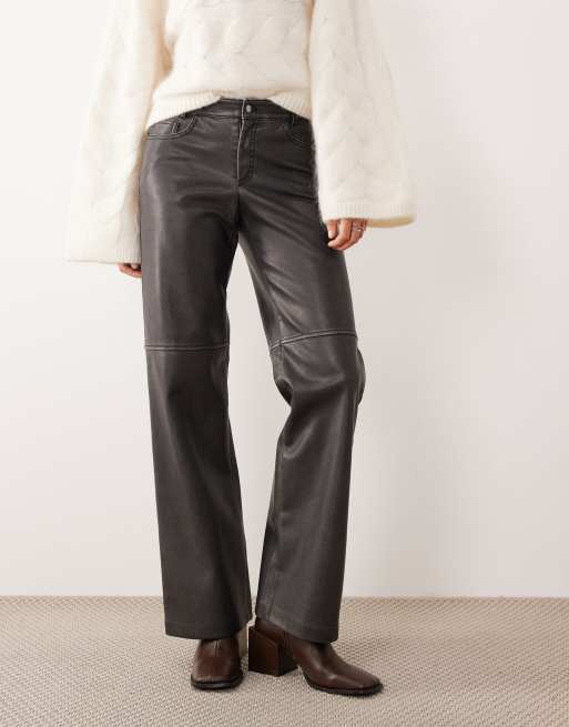 Gina Tricot wide leg PU trousers in washed black, 2 of 5