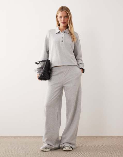 Gina Tricot wide leg sweatpant bottoms in heather gray - part of a set - view 1