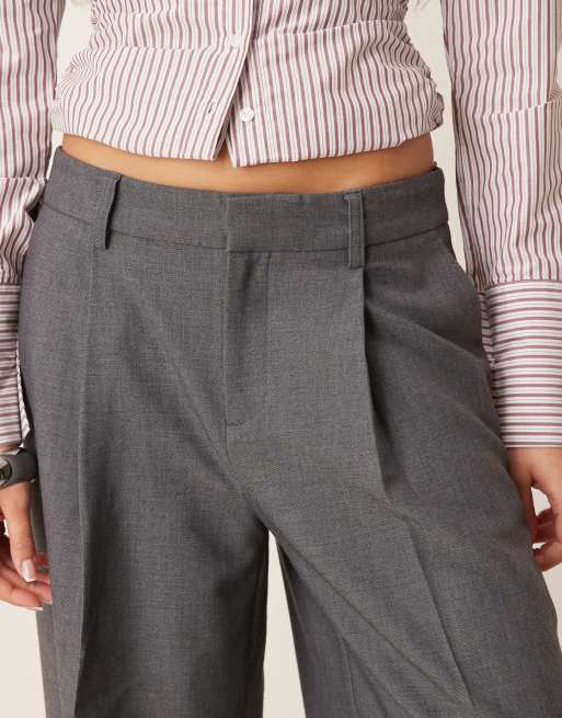Gina Tricot wide pleated trousers in grey, 3 of 5