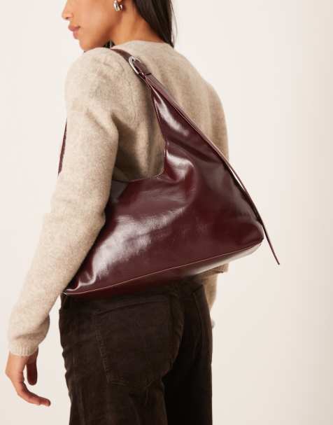 Gina Tricot wide shoulder bag in burgundy - view 1