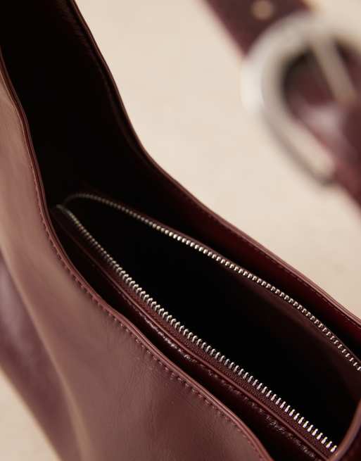Gina Tricot wide shoulder bag in burgundy, 3 of 4