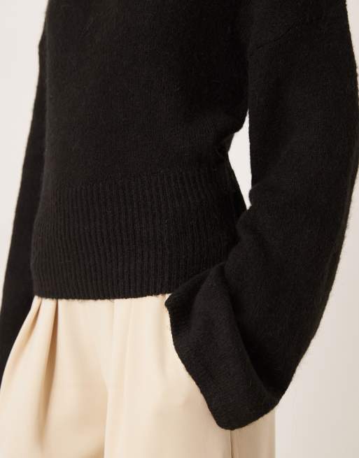 Gina Tricot wide sleeve knitted sweater in black, 3 of 4