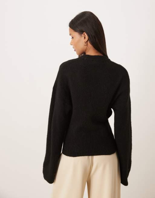 Gina Tricot wide sleeve knitted sweater in black, 4 of 4