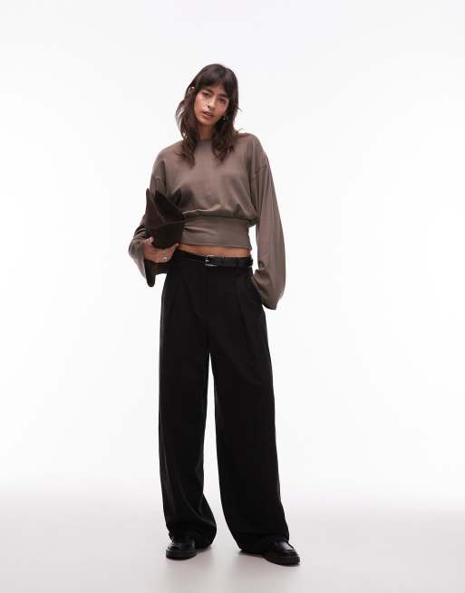 Gina Tricot wide sleeve top in light brown