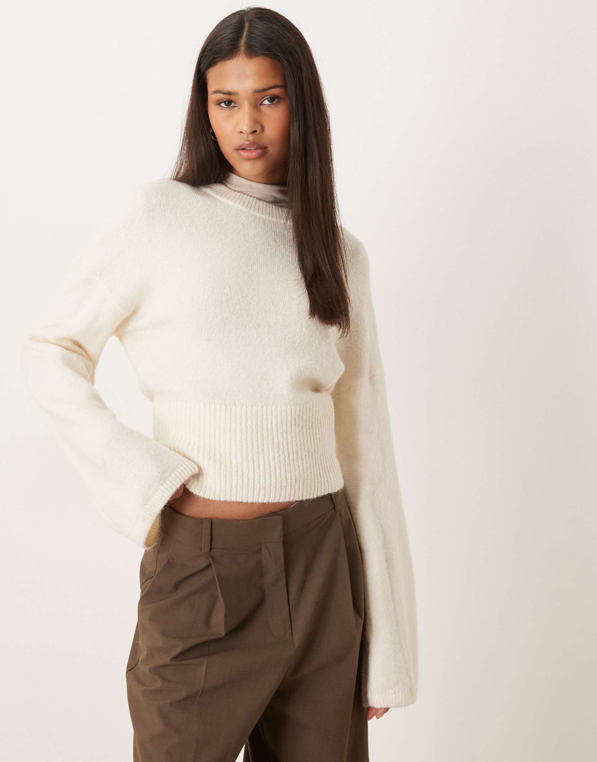 gina tricot wide sleeves knit sweater in off white