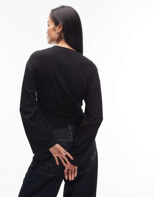 Gina Tricot wide sleeves top in black, 4 of 4