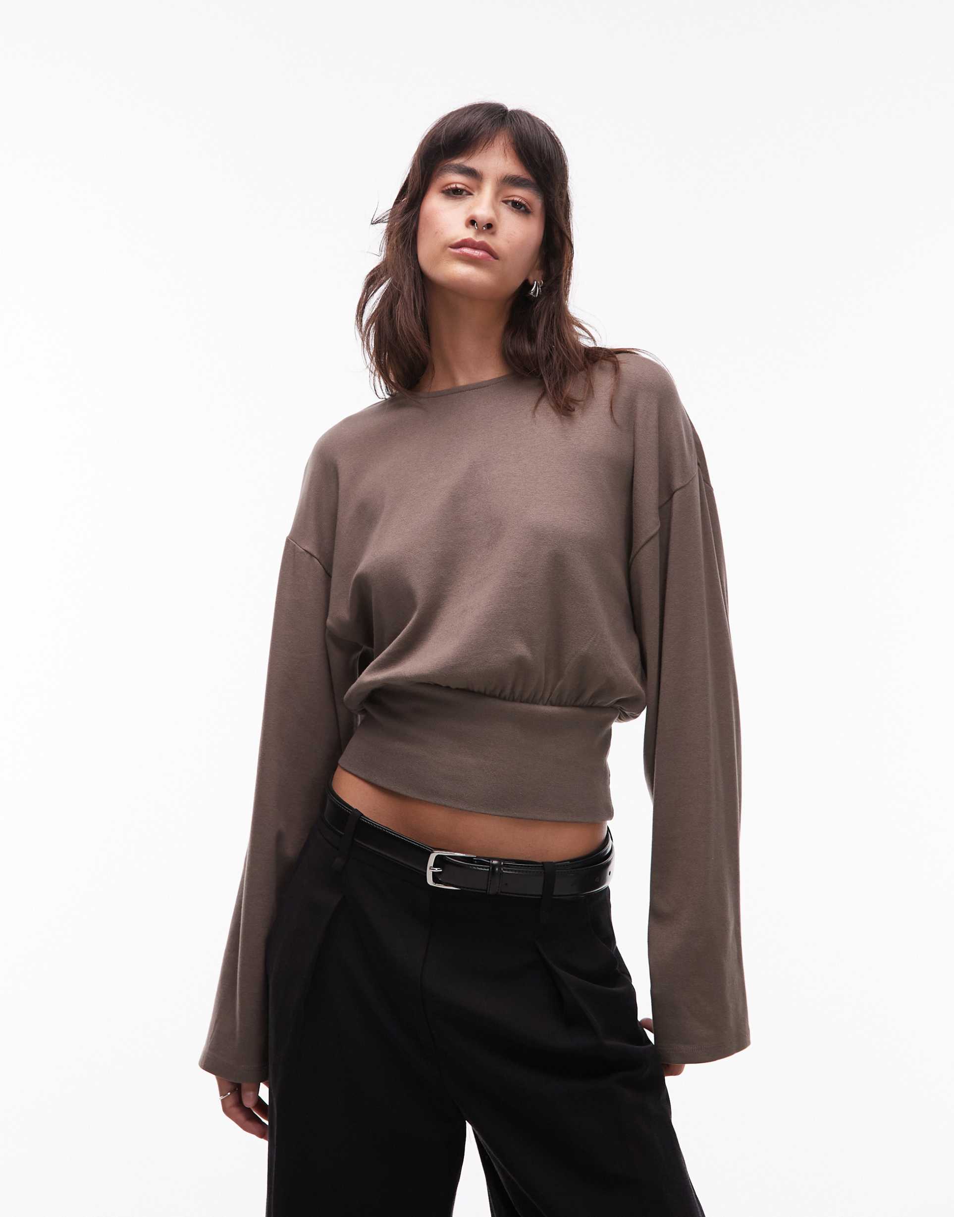 gina tricot wide sleeves top in light brown