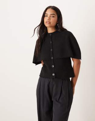 Gina Tricot Wool Alpaca Knit Cape Cardigan In Black