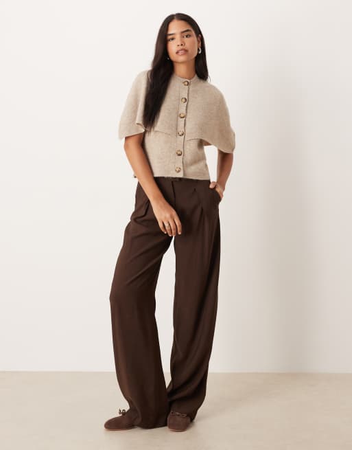 Gina Tricot wool alpaca knitted cape cardigan in mole brown