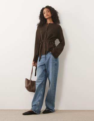 Gina Tricot Wool Alpaca Knit Tie Cardigan In Multi